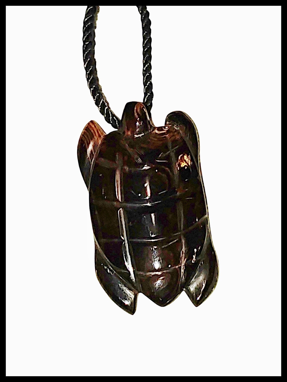 Handcrafted Wood Turtle Pendant Necklace on Cord